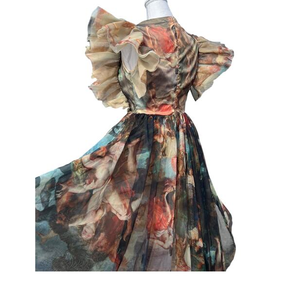Akira Romantic Chiffon Ruffles Renaissance Oil Painting Art Hi Low Party Dress S - Picture 8 of 16